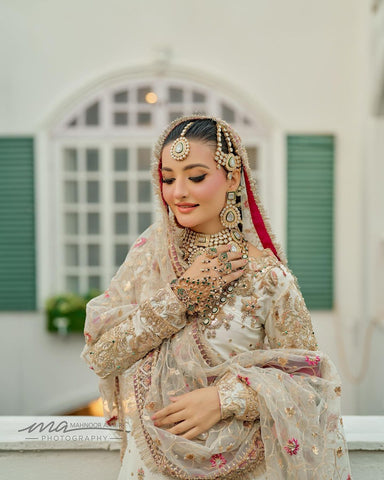 Ivory Pink Embellished Silk Bridal Lehenga (3-Piece) - Image 5