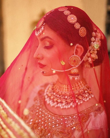 Ivory and Red Embellished Silk Bridal Lehenga (3-Piece) - Image 6