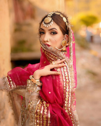 Ivory and Red Embellished Silk Bridal Lehenga (3-Piece) - Image 7