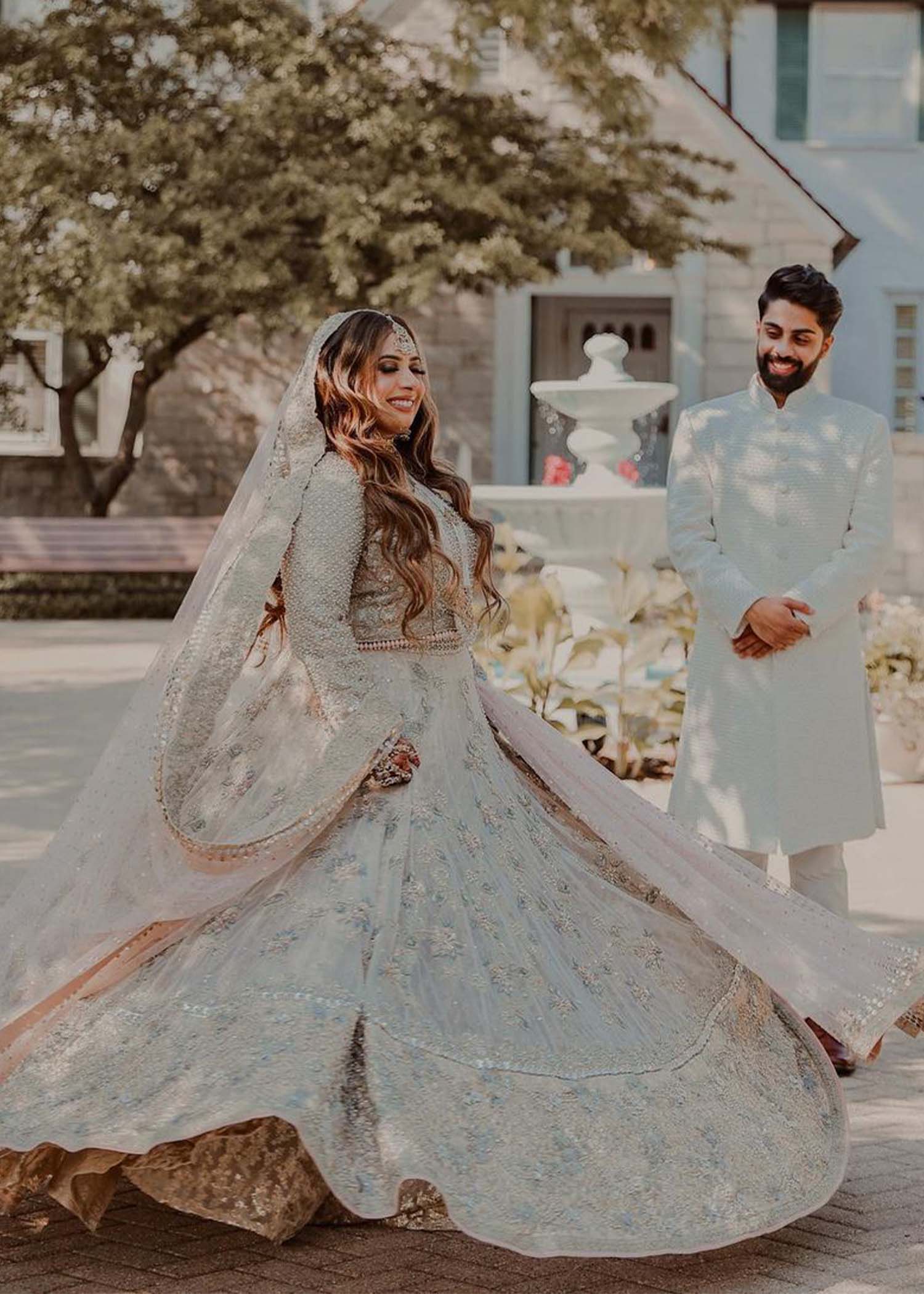 Pakistani Ivory Blush Embellished Net Silk Bridal Lehenga (3-Piece) - Image 1