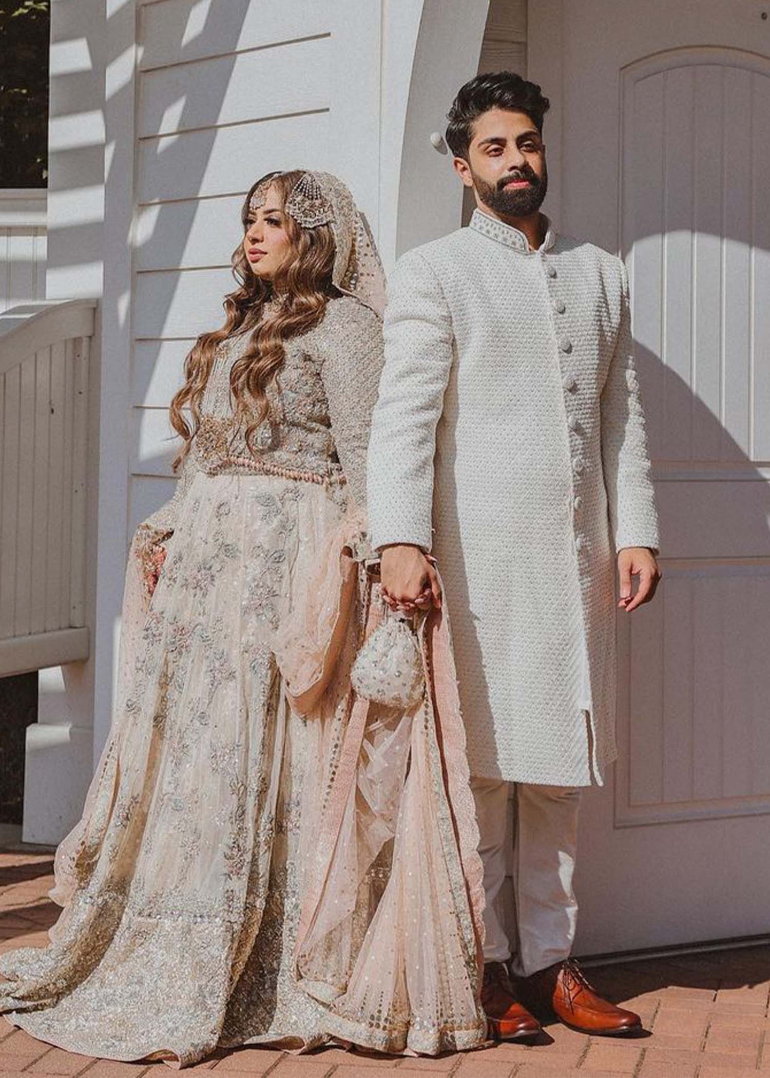 Pakistani Ivory Blush Embellished Net Silk Bridal Lehenga (3-Piece) - Image 2