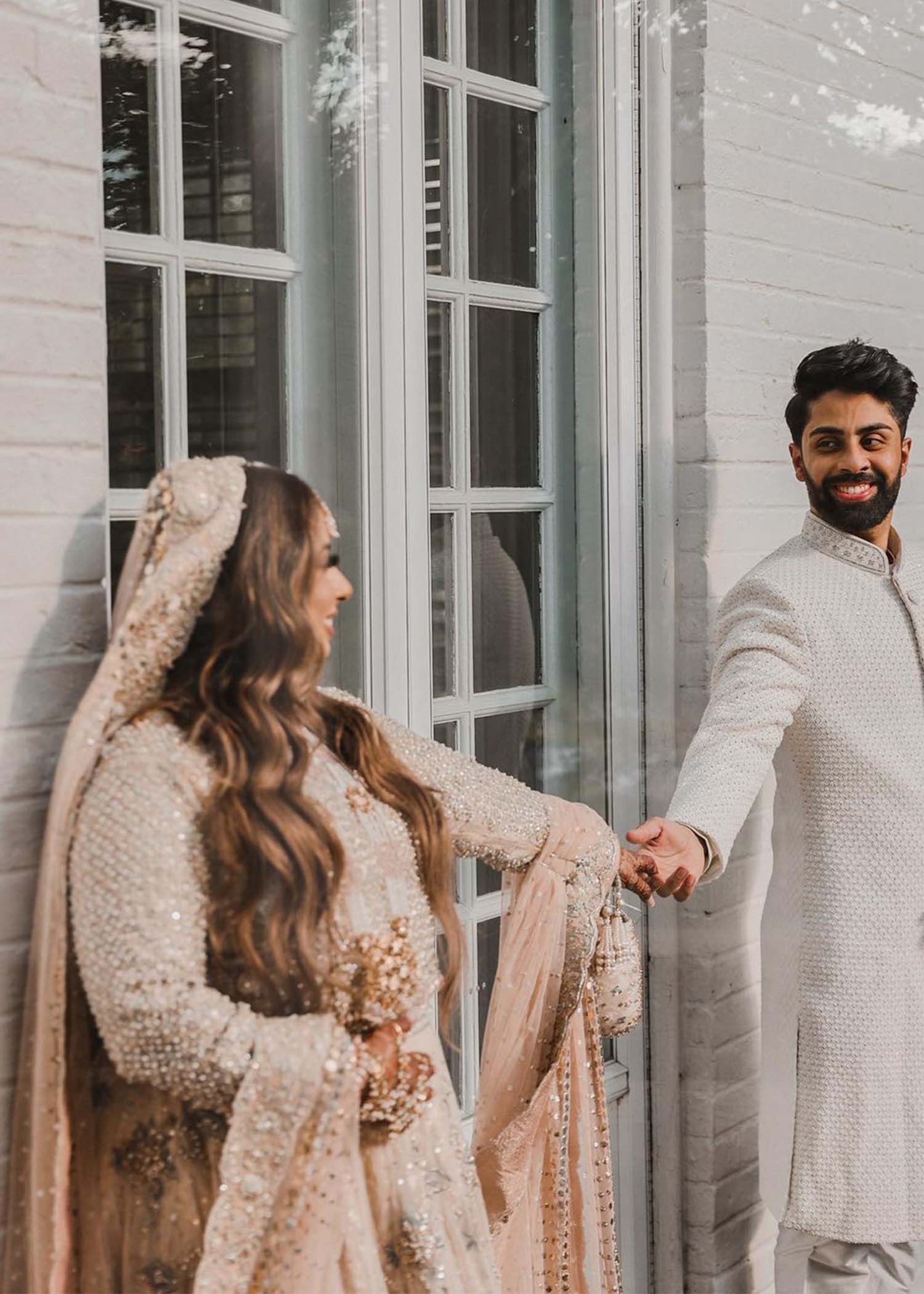 Pakistani Ivory Blush Embellished Net Silk Bridal Lehenga (3-Piece) - Image 3