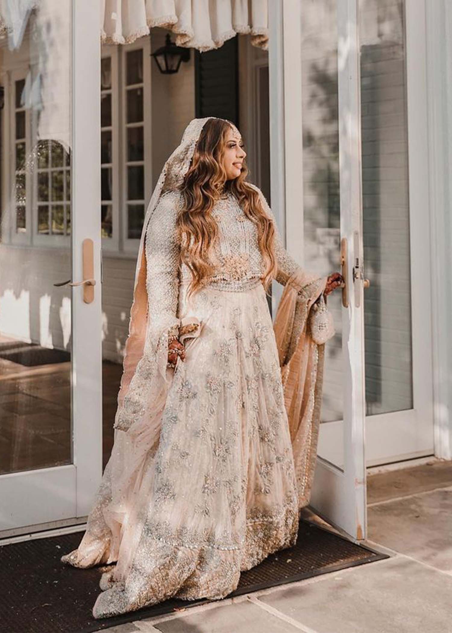 Pakistani Ivory Blush Embellished Net Silk Bridal Lehenga (3-Piece) - Image 5