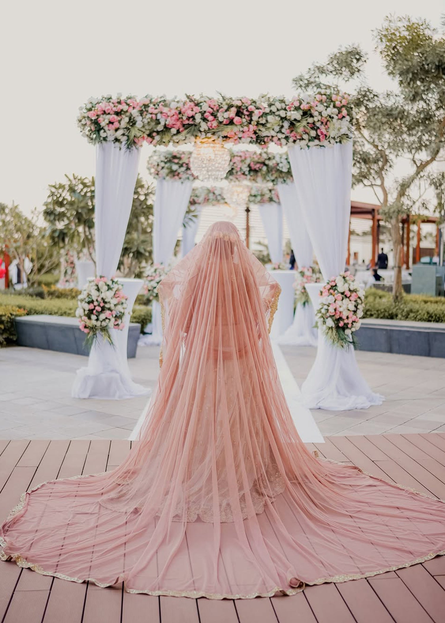 Blush Pink Ivory Embellished Silk Net Bridal Lehenga (3-Piece) - Image 2