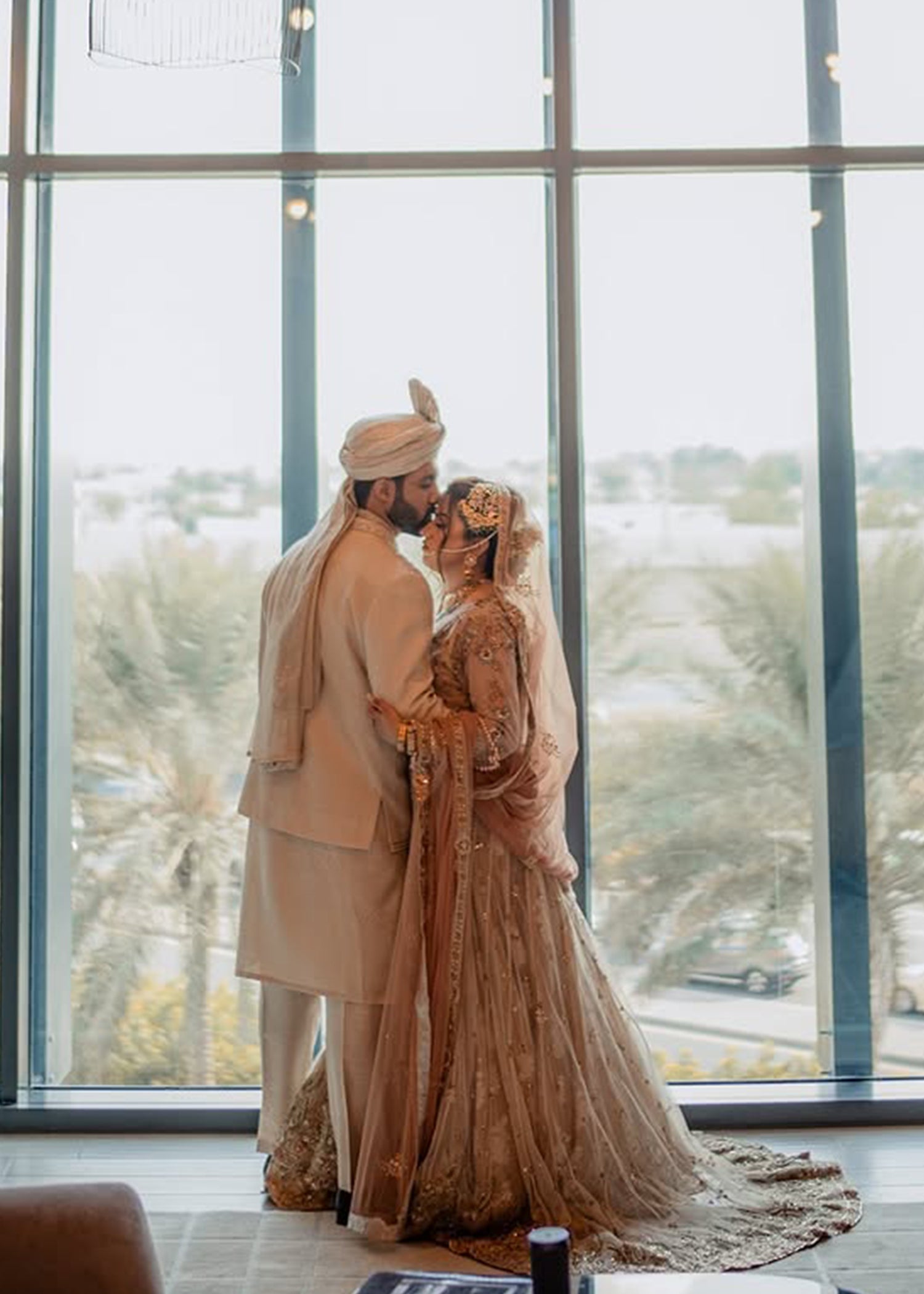 Blush Pink Ivory Embellished Silk Net Bridal Lehenga (3-Piece) - Image 4