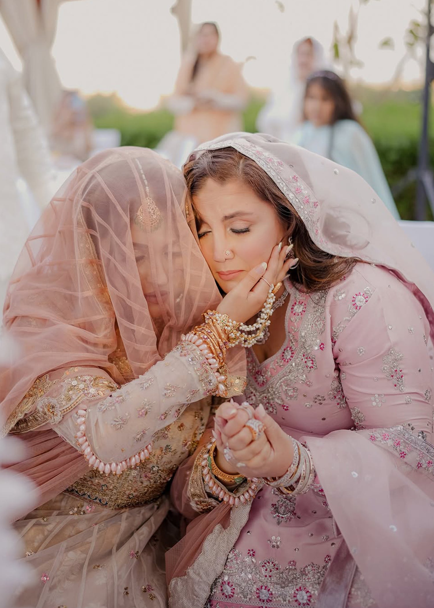 Blush Pink Ivory Embellished Silk Net Bridal Lehenga (3-Piece) - Image 6