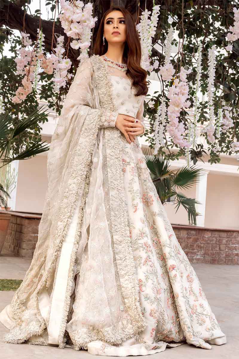 Ivory Zardozi Embroidered Silk Organza Lehenga (3-Piece) - Image 1