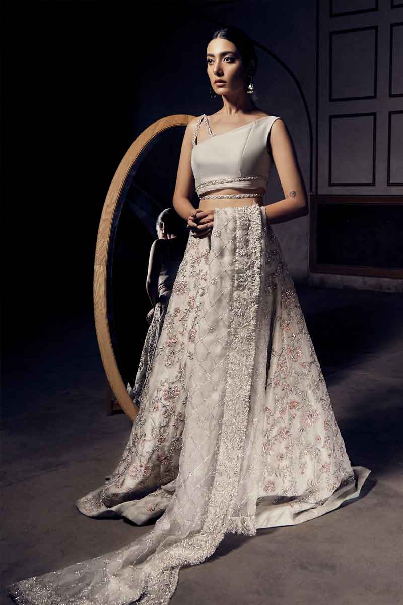 Ivory Zardozi Embroidered Silk Organza Lehenga (3-Piece) - Image 3