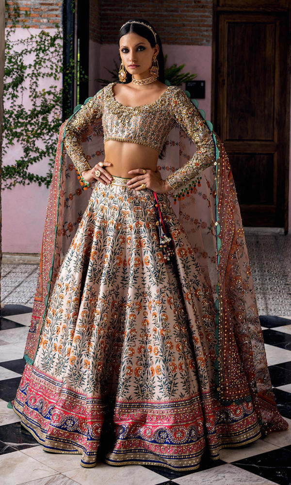 Pakistani Ivory Embellished Silk-Blend Lehenga (3-Piece) - Image 2
