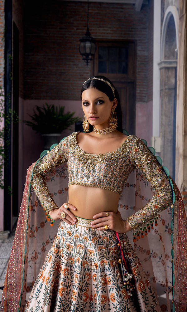 Pakistani Ivory Embellished Silk-Blend Lehenga (3-Piece) - Image 6