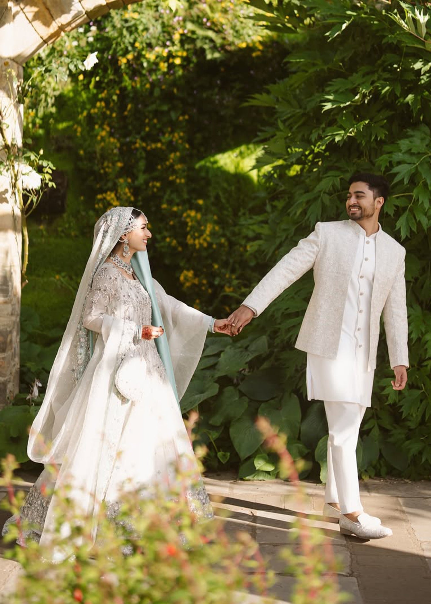 Pakistani Ivory Silver Embellished Silk Bridal Lehenga (3-Piece) - Image 1