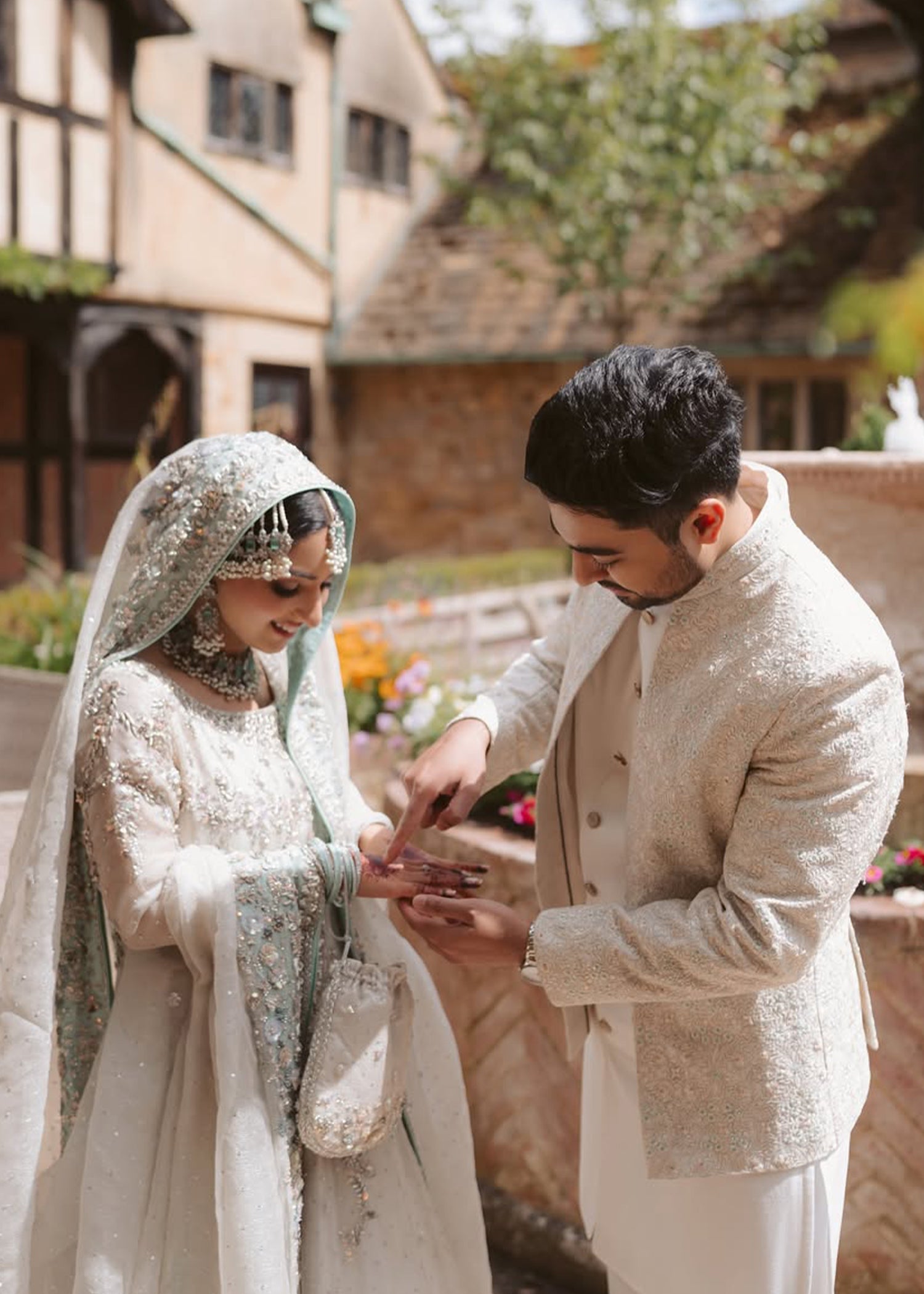 Pakistani Ivory Silver Embellished Silk Bridal Lehenga (3-Piece) - Image 4