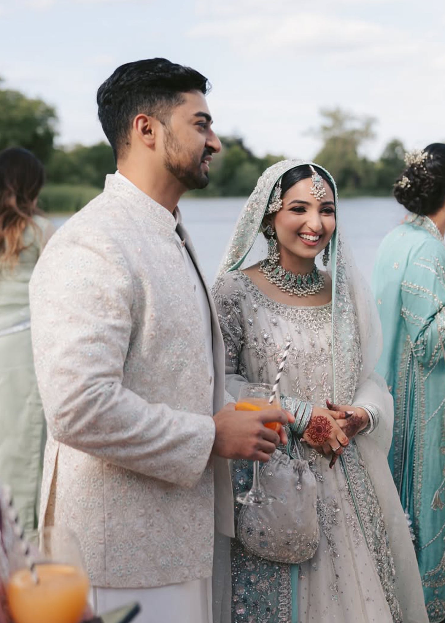 Pakistani Ivory Silver Embellished Silk Bridal Lehenga (3-Piece) - Image 6