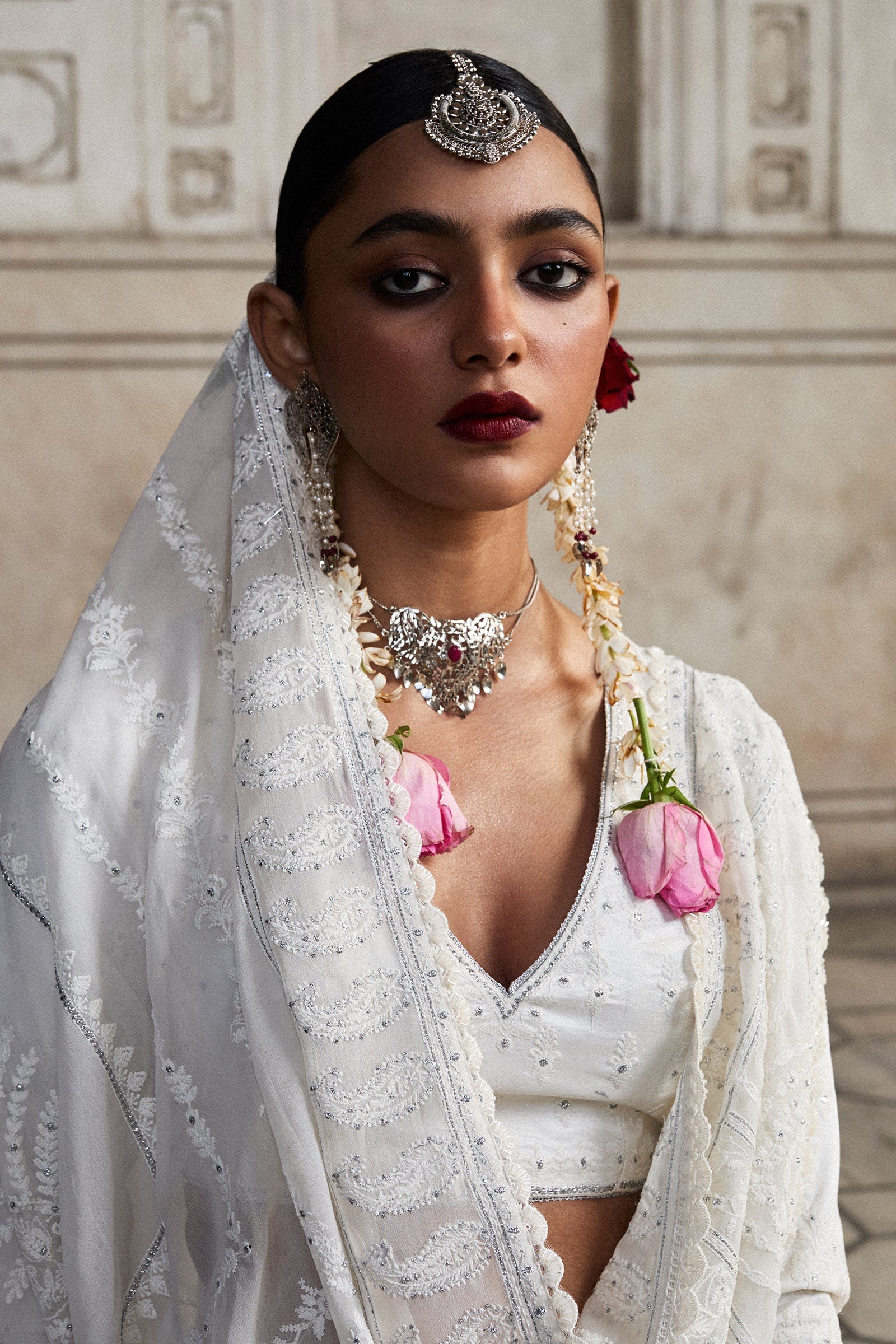 Ivory Embroidered Pure Silk Lehnga Choli (3-Piece) - Image 4