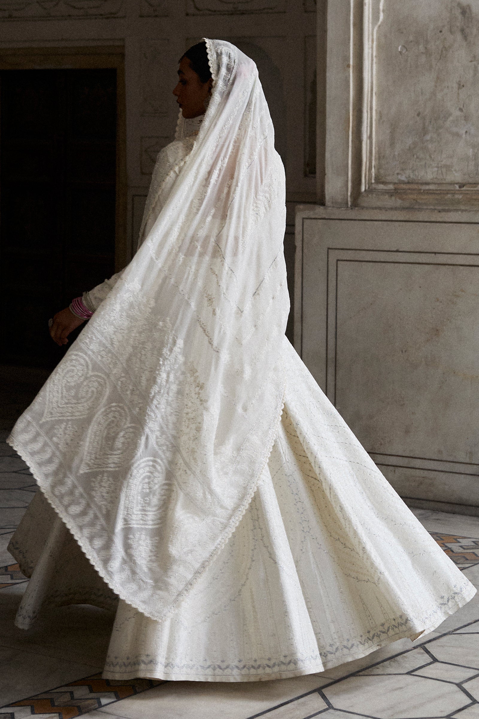 Ivory Embroidered Pure Silk Lehnga Choli (3-Piece) - Image 6