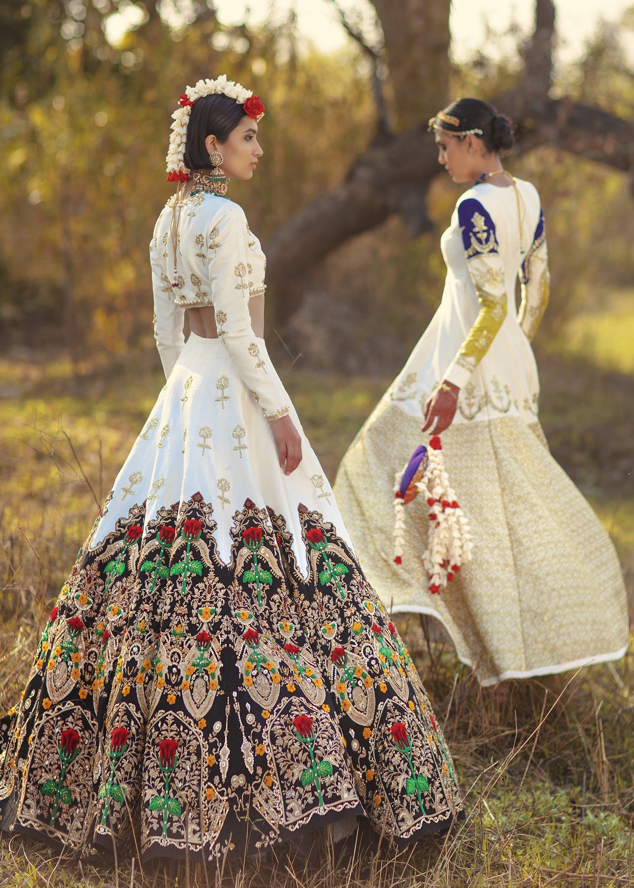 Pakistani Ivory and Black Sequin Embellished Silk Lehenga (3-Piece) - Image 8