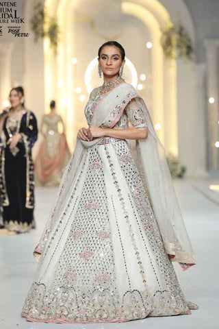 Pakistani Ivory Embellished Silk Bridal Lehenga (3-Piece) - Image 2