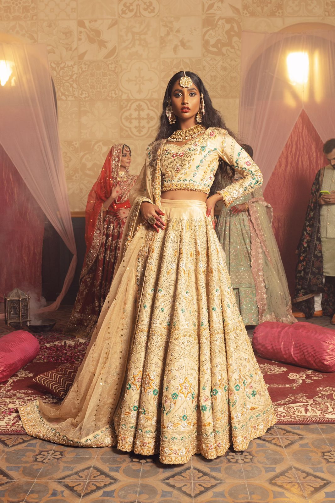 Ivory Gold Embroidered Silk Lehenga Choli (3-Piece) - Image 1