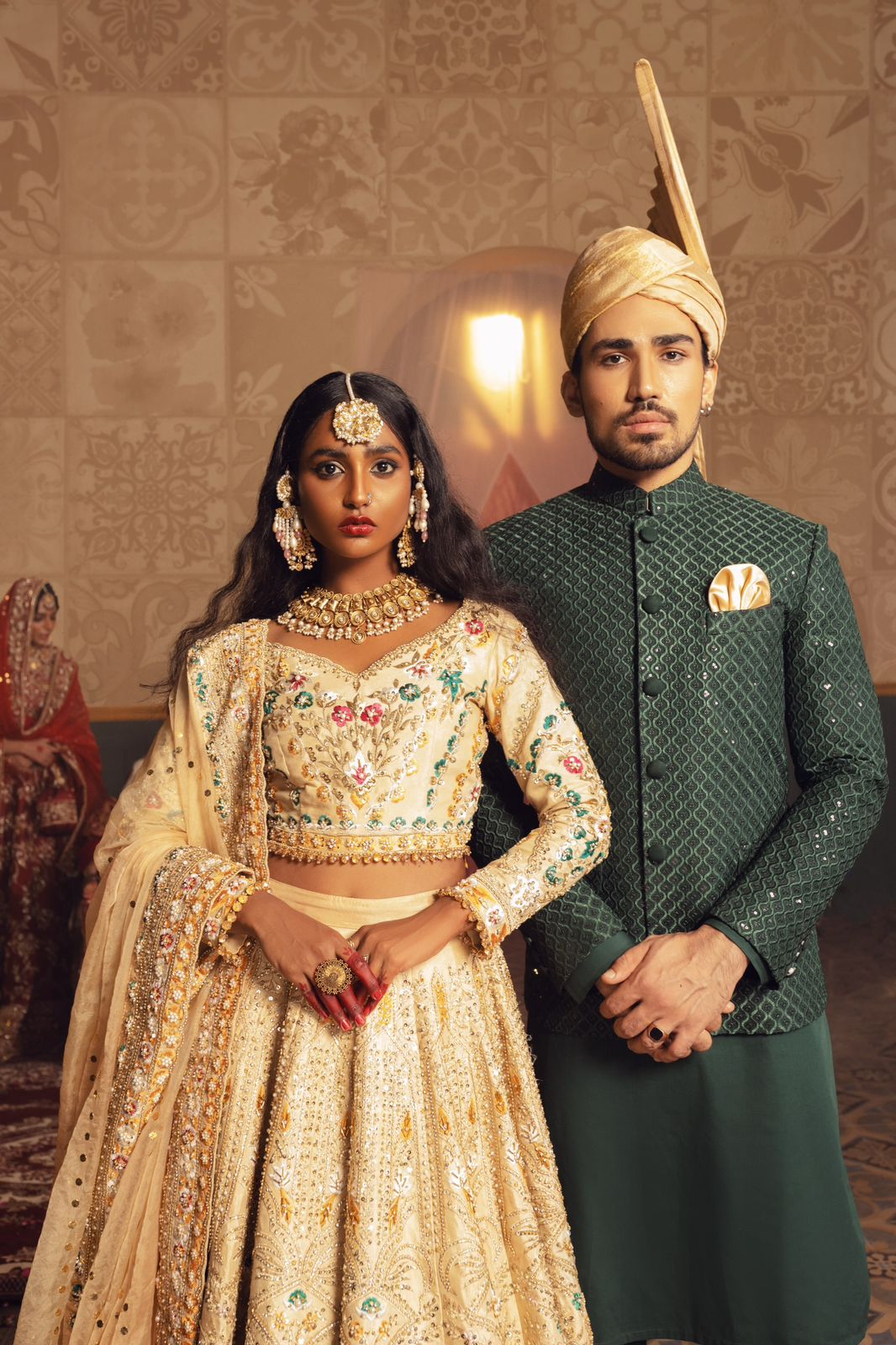 Ivory Gold Embroidered Silk Lehenga Choli (3-Piece) - Image 2