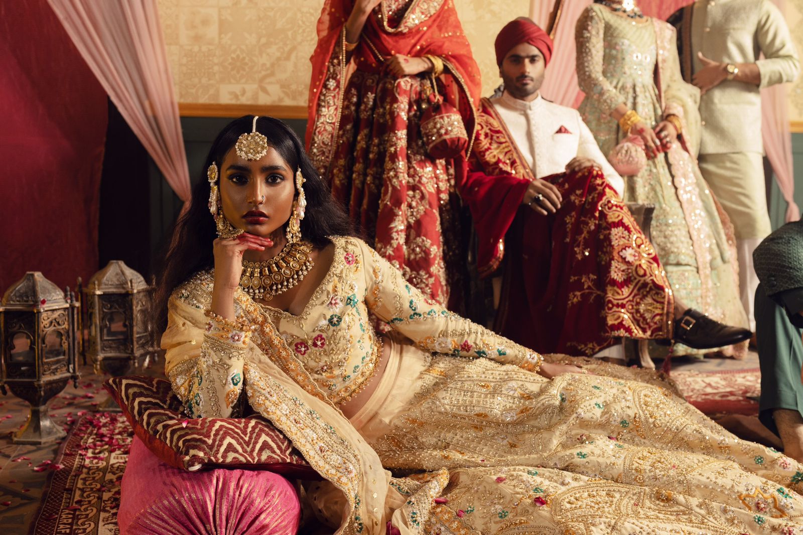 Ivory Gold Embroidered Silk Lehenga Choli (3-Piece) - Image 3