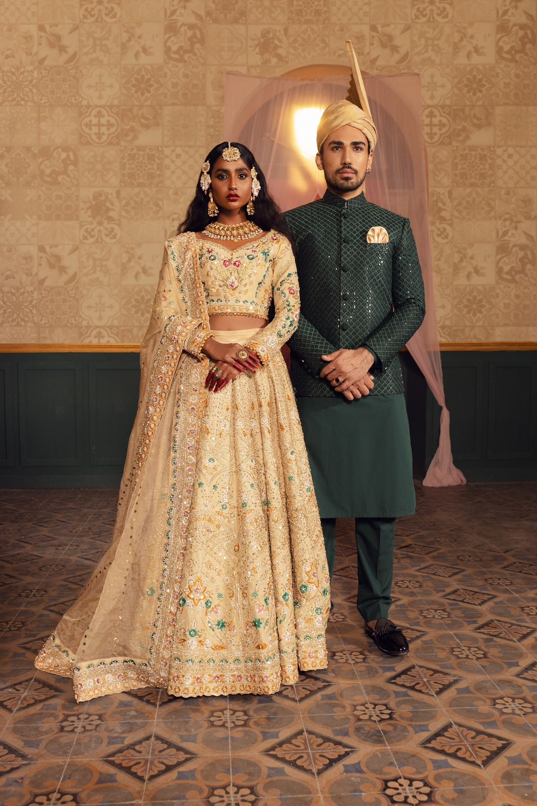 Ivory Gold Embroidered Silk Lehenga Choli (3-Piece) - Image 4