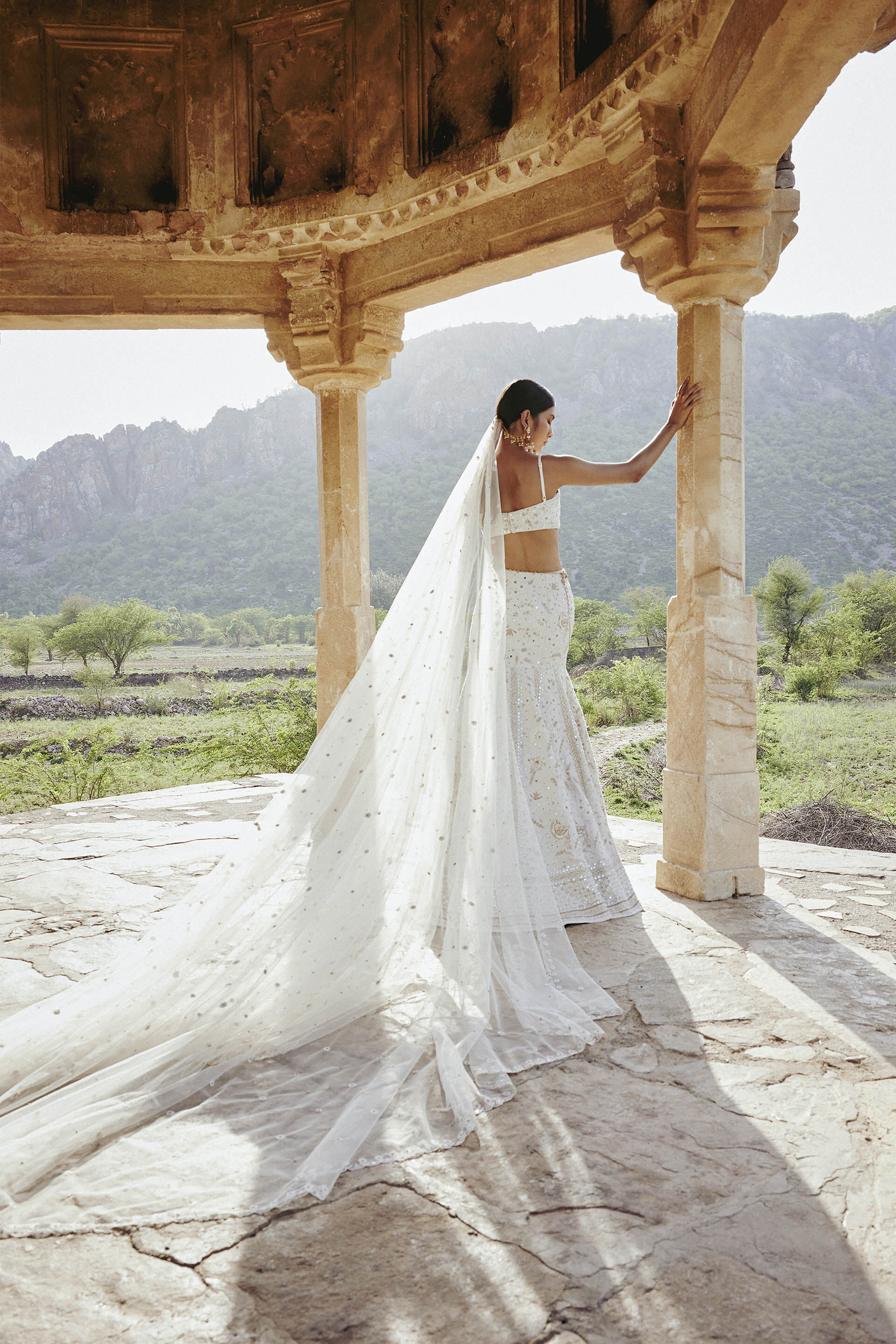 Indian Ivory Mirror & Zardozi Silk Lehenga (3-Piece) - Image 3