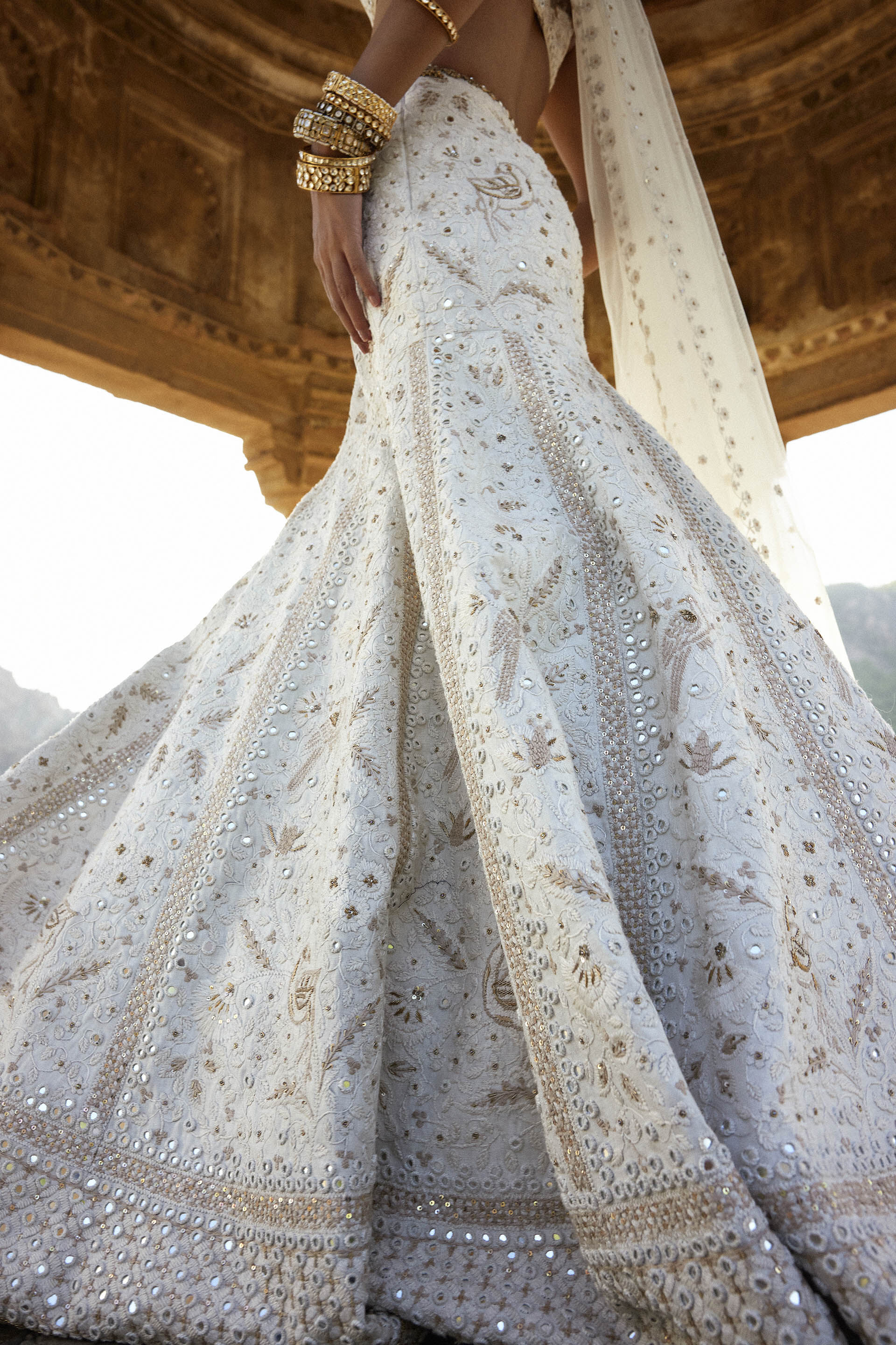 Indian Ivory Mirror & Zardozi Silk Lehenga (3-Piece) - Image 6