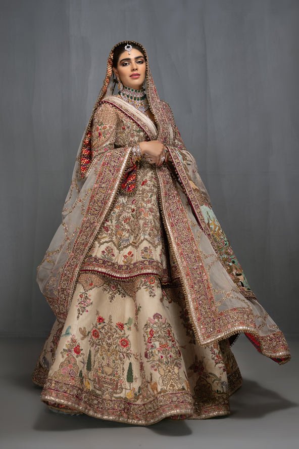 Ivory Zardozi Silk Lehenga with Peplum Jacket (3-Piece) - Image 5