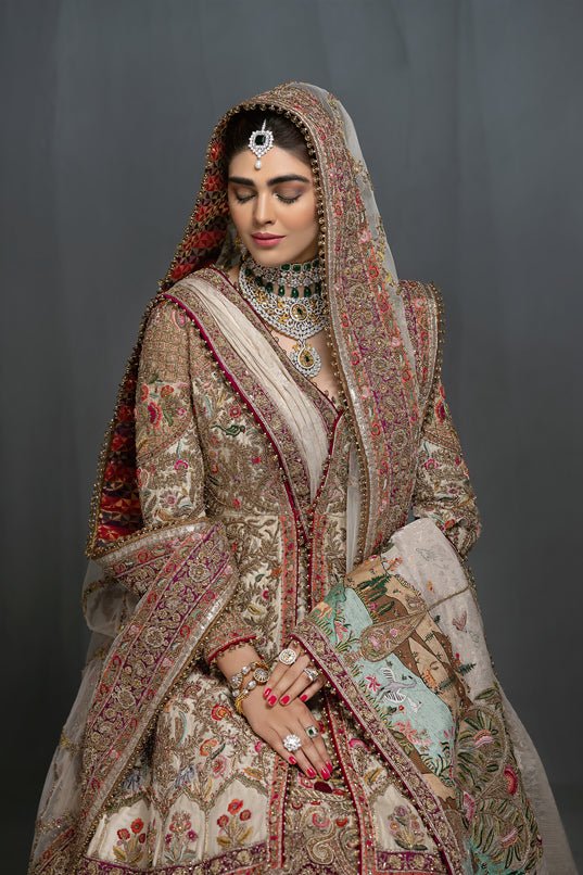 Ivory Zardozi Silk Lehenga with Peplum Jacket (3-Piece) - Image 6