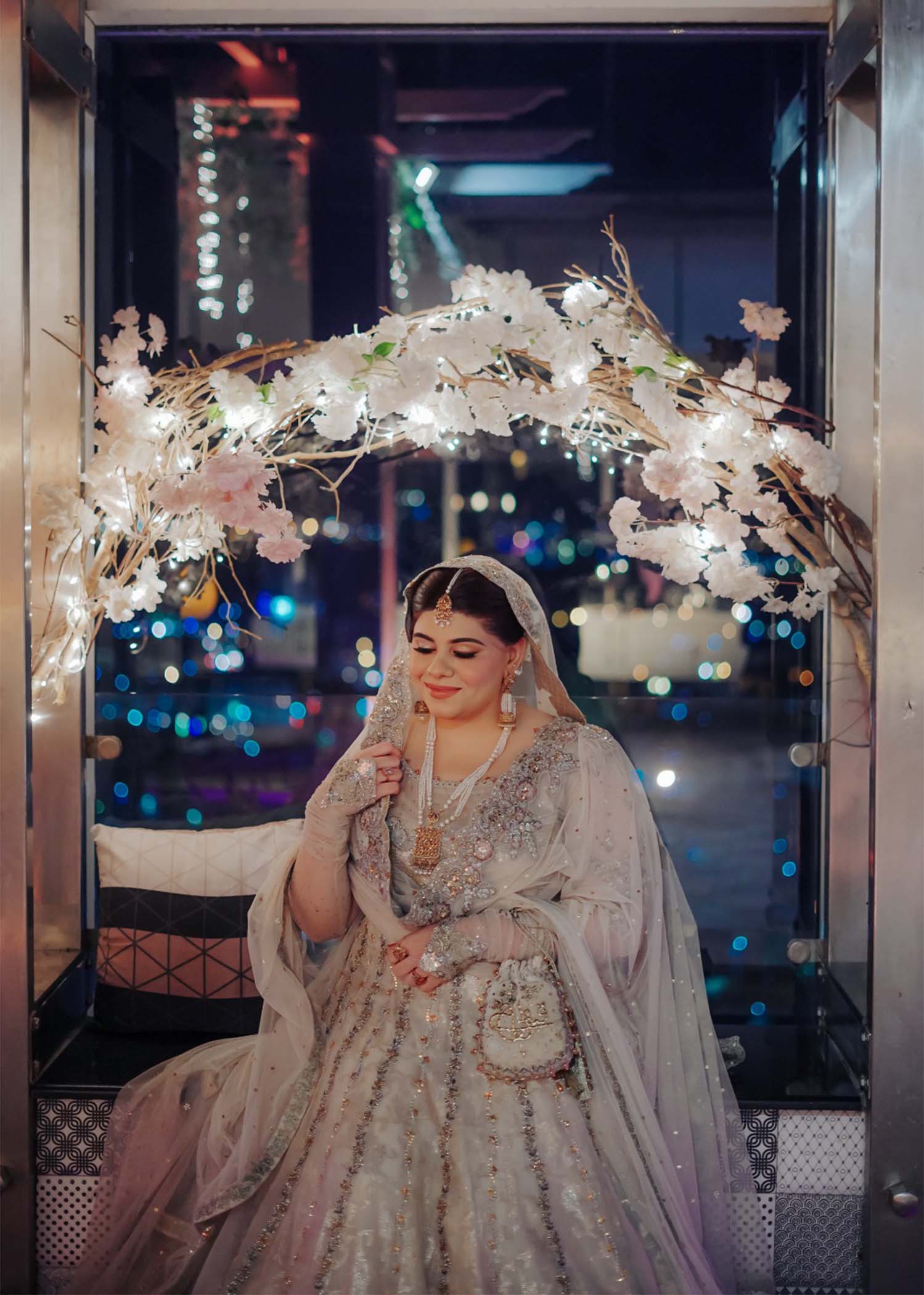 Ivory Silver Embellished Silk Organza Bridal Lehenga (3-Piece) - Image 2