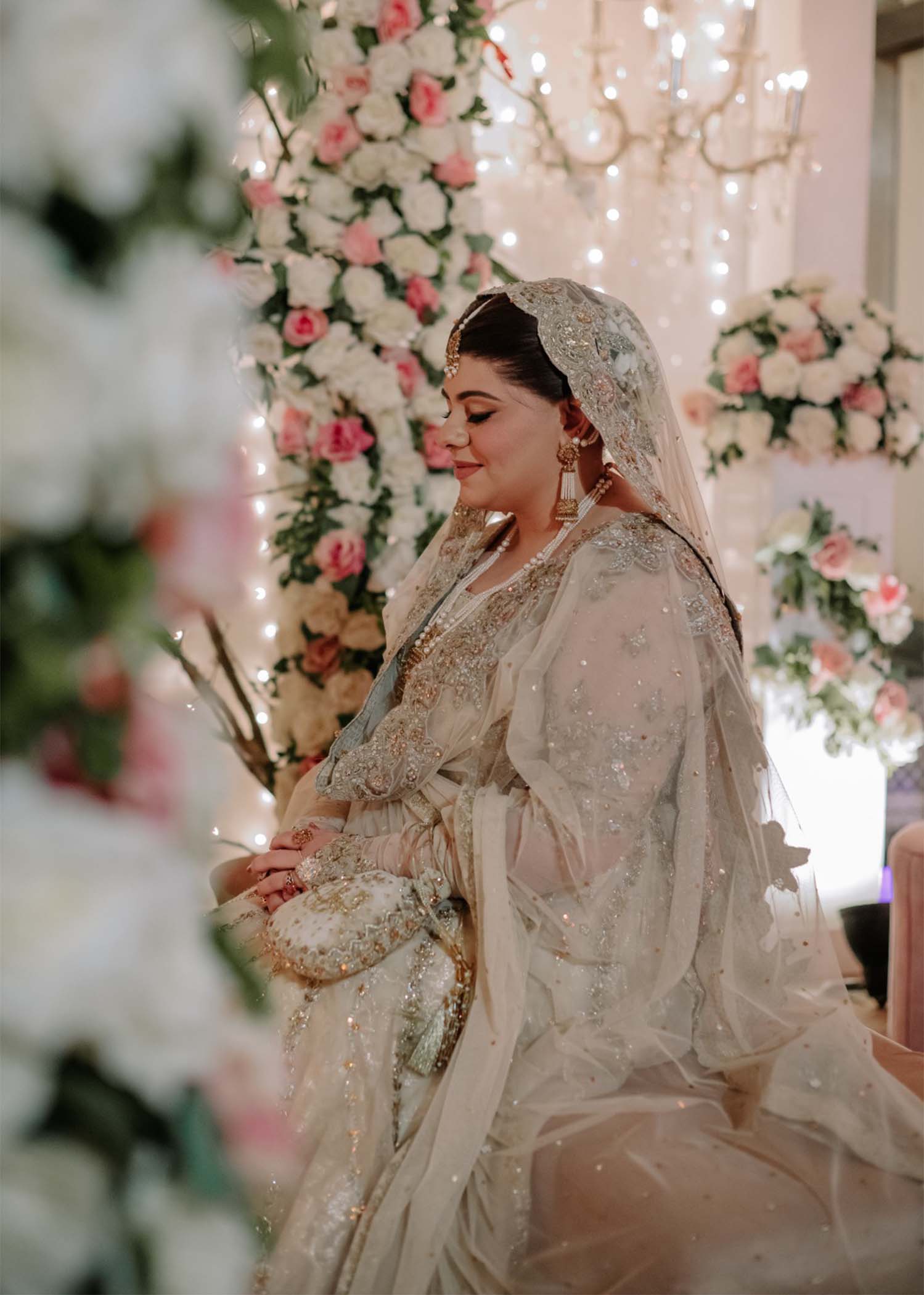 Ivory Silver Embellished Silk Organza Bridal Lehenga (3-Piece) - Image 5