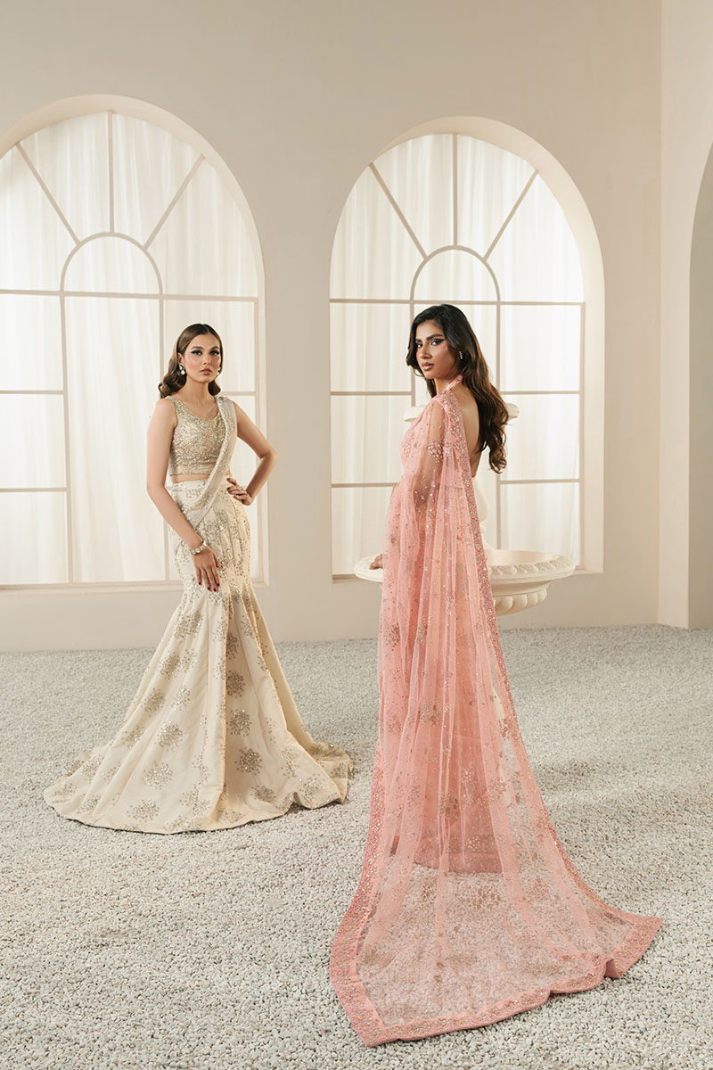 Pakistani Ivory Gold Embellished ST Silk Fish-Cut Lehenga (3-Piece) - Image 13