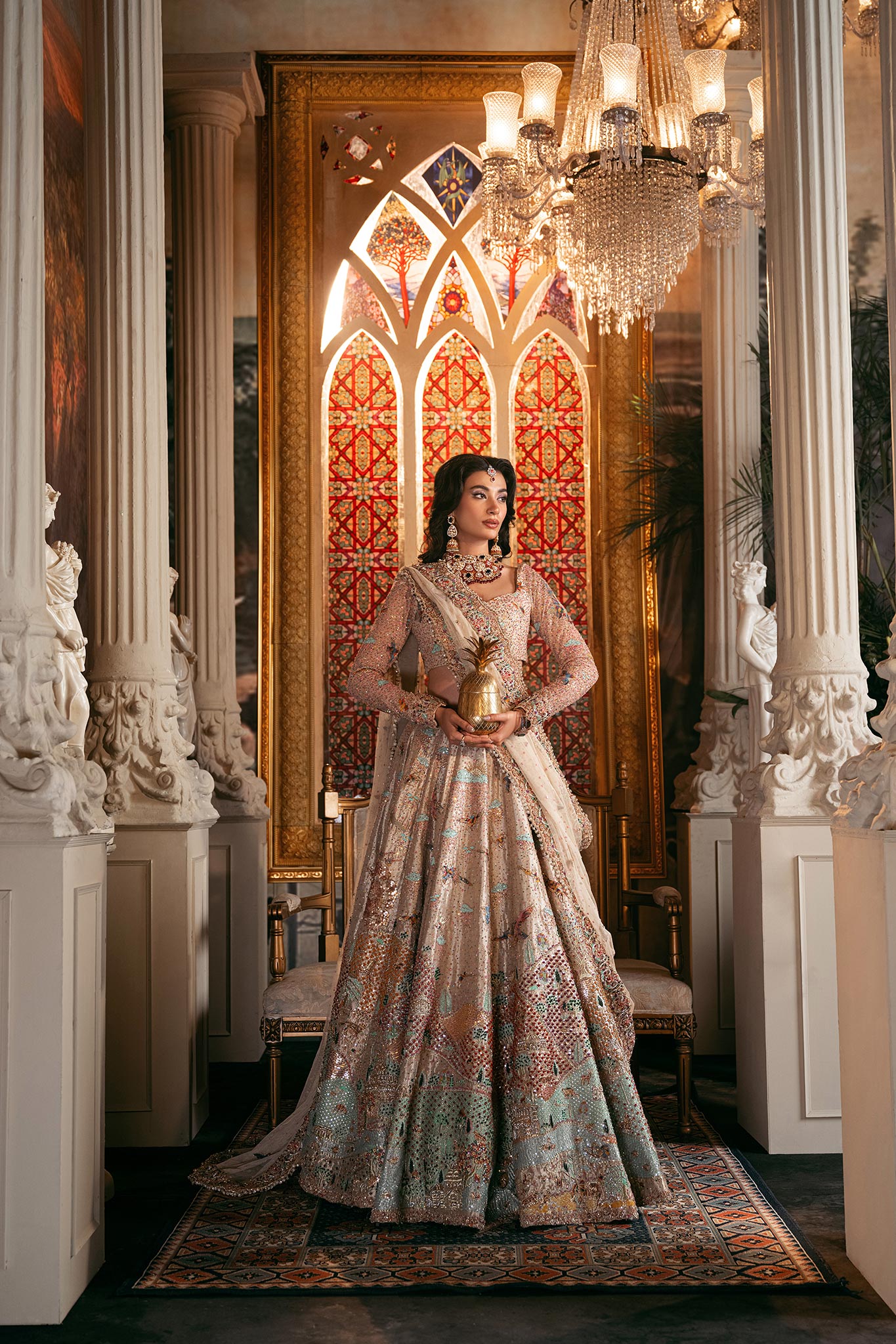 Pakistani Goshi Resham Zardozi Tissue & Net Bridal Lehenga Choli (3-Piece) - Image 2