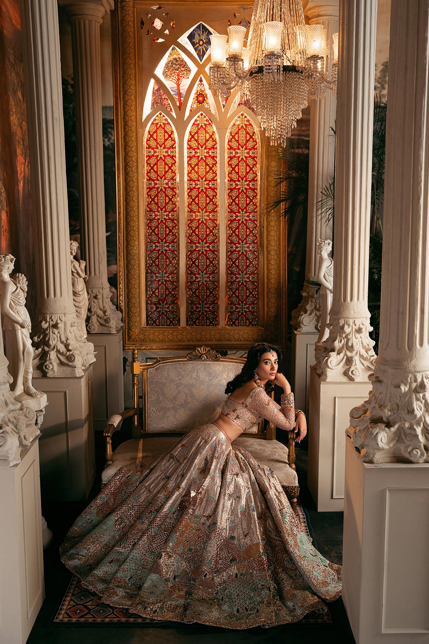 Pakistani Goshi Resham Zardozi Tissue & Net Bridal Lehenga Choli (3-Piece) - Image 3