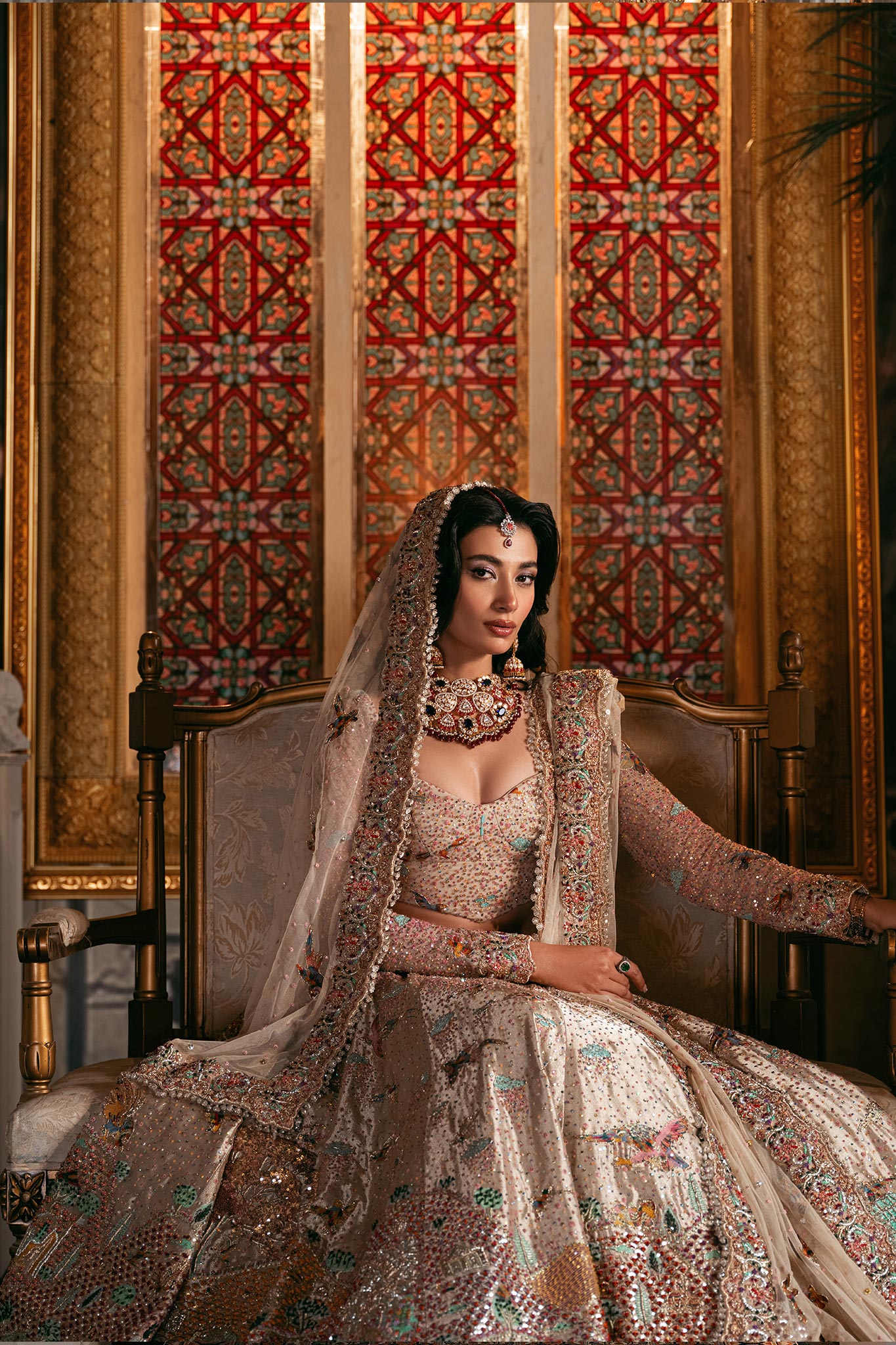 Pakistani Goshi Resham Zardozi Tissue & Net Bridal Lehenga Choli (3-Piece) - Image 5