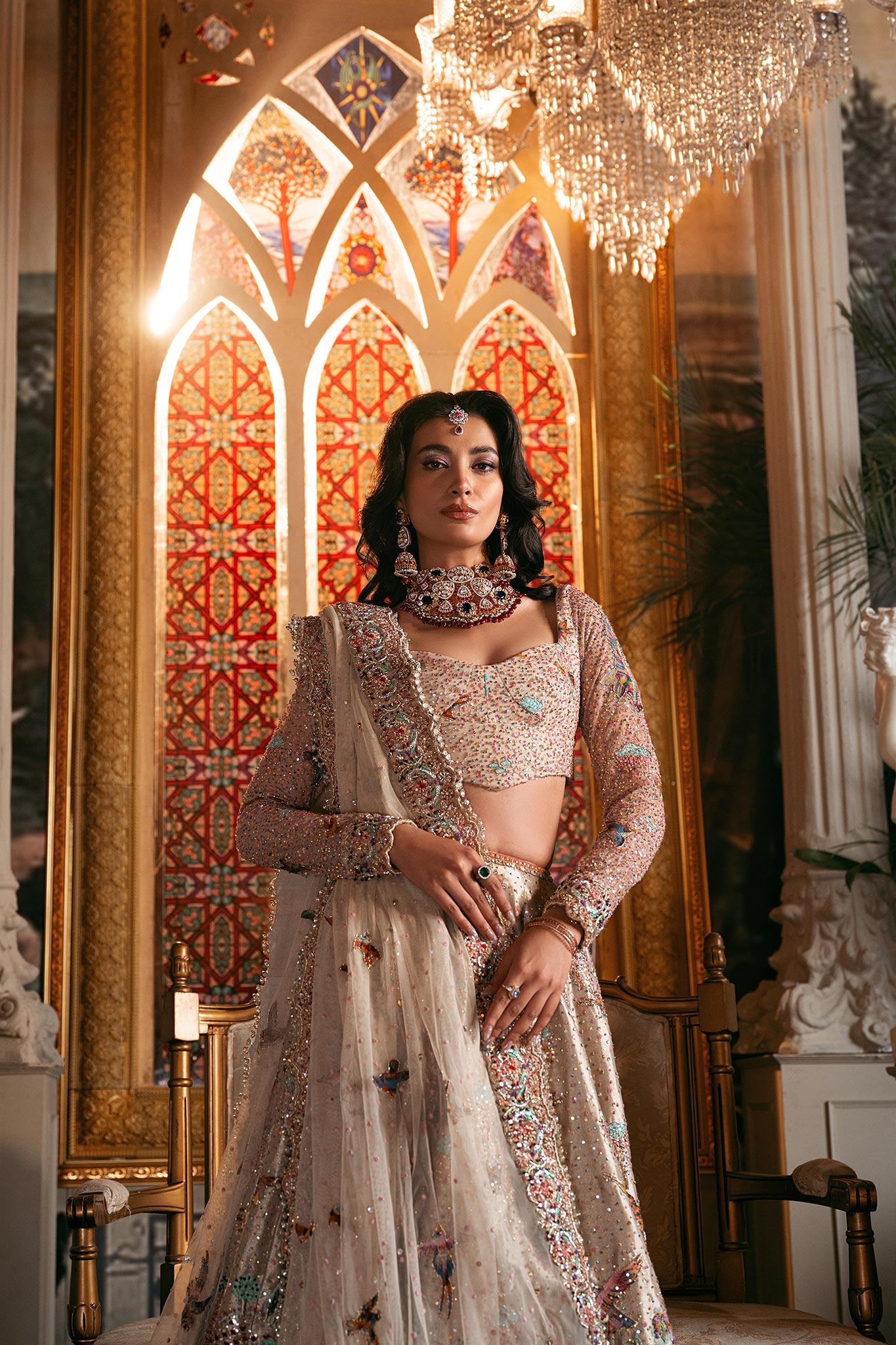 Pakistani Goshi Resham Zardozi Tissue & Net Bridal Lehenga Choli (3-Piece) - Image 9