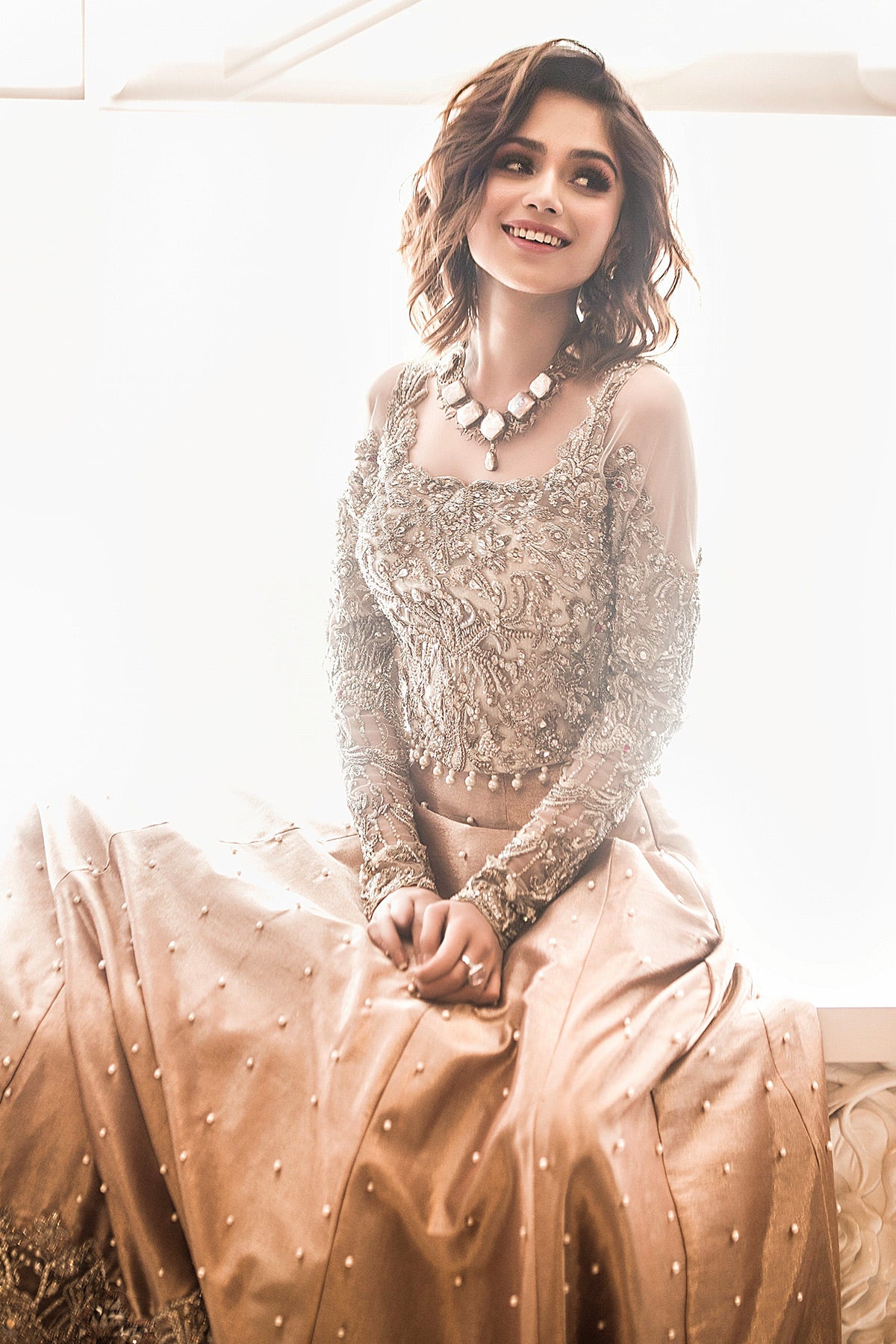 Ivory Swarovski Zardozi Net Blouse & Tissue Farshi Lehnga (2-Piece) - Image 1