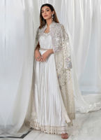 Pakistani Ivory Embellished Organza Jacket Maxi Dress (2-Piece) - Image 2