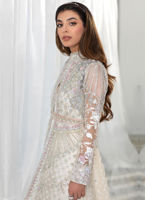 Pakistani Ivory Embellished Organza Jacket Maxi Dress (2-Piece) - Image 5