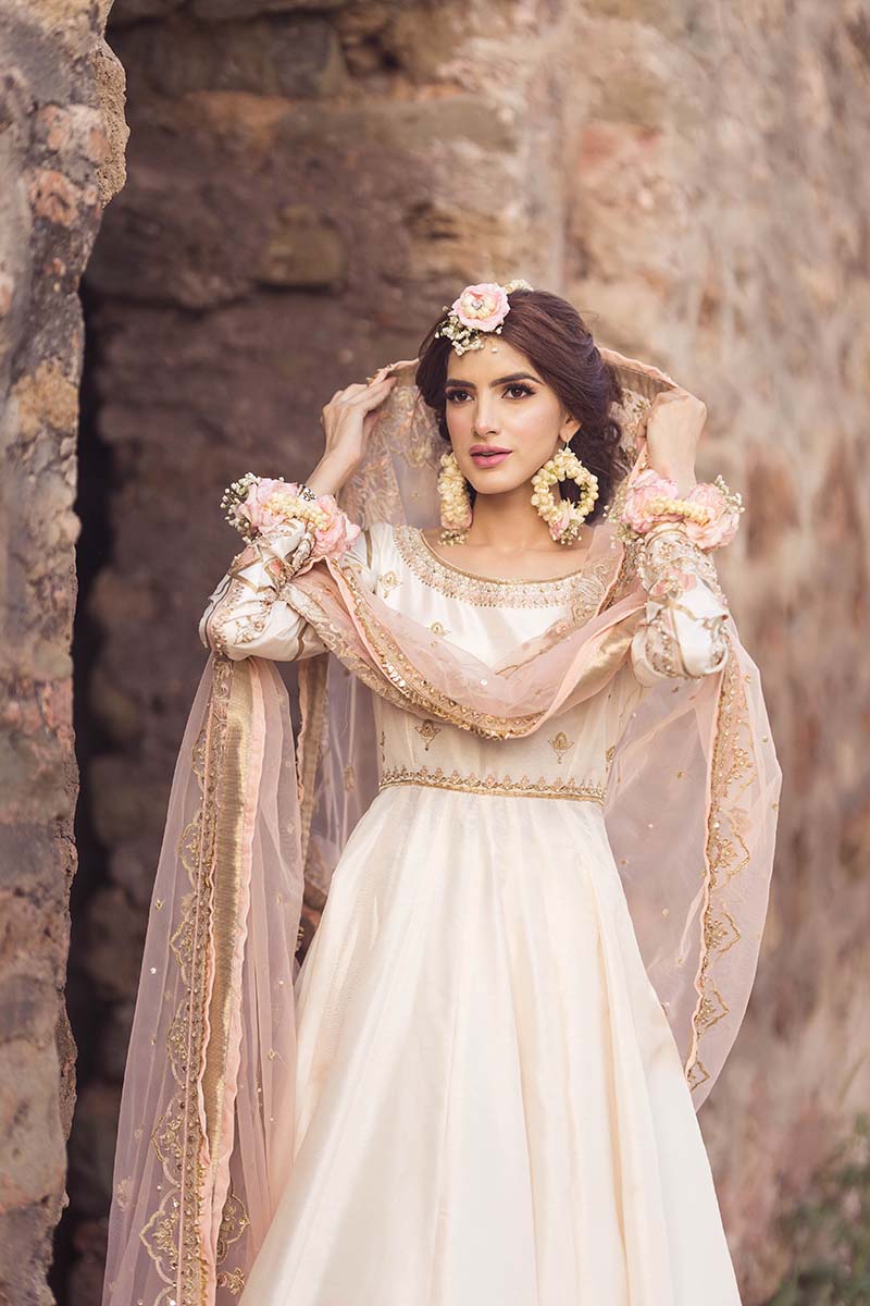 Pakistani Ivory Screen-Printed Raw Silk Maxi (2-Piece) - Image 1