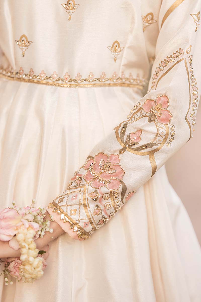 Pakistani Ivory Screen-Printed Raw Silk Maxi (2-Piece) - Image 2