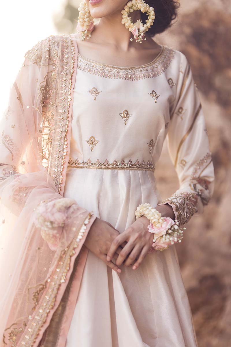 Pakistani Ivory Screen-Printed Raw Silk Maxi (2-Piece) - Image 7