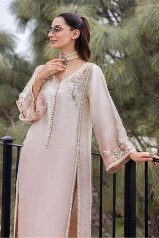 Pakistani Ivory-Blush Floral Embroidered Pure Silk Maxi (1-Pc) - Image 3