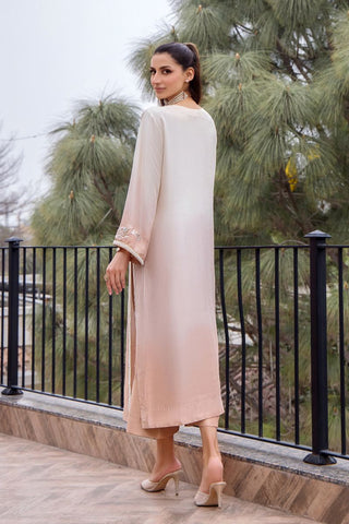 Pakistani Ivory-Blush Floral Embroidered Pure Silk Maxi (1-Pc) - Image 4