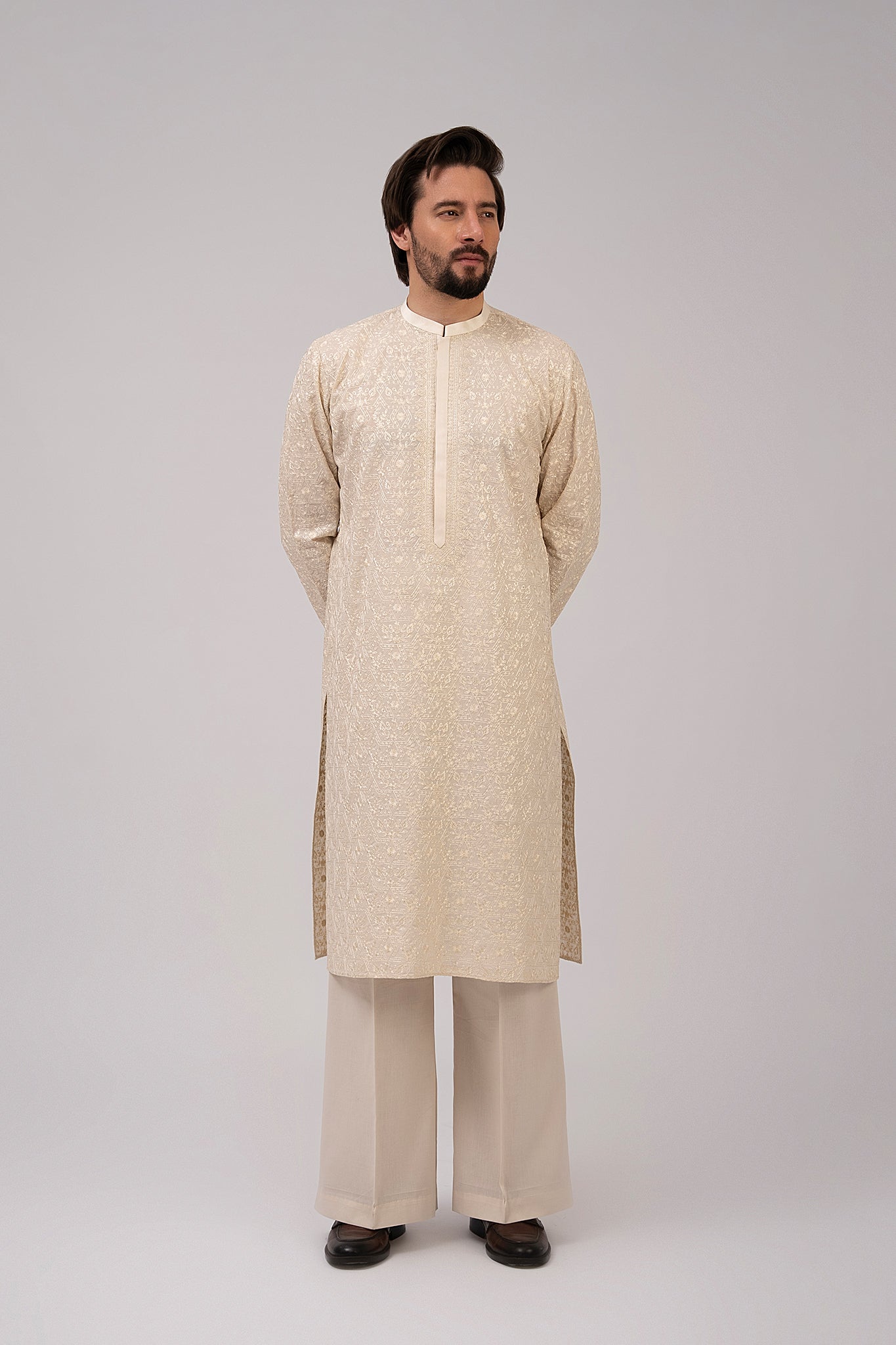 Off-White Chikankari Cotton Kurta Set (2-Piece) - Image 2