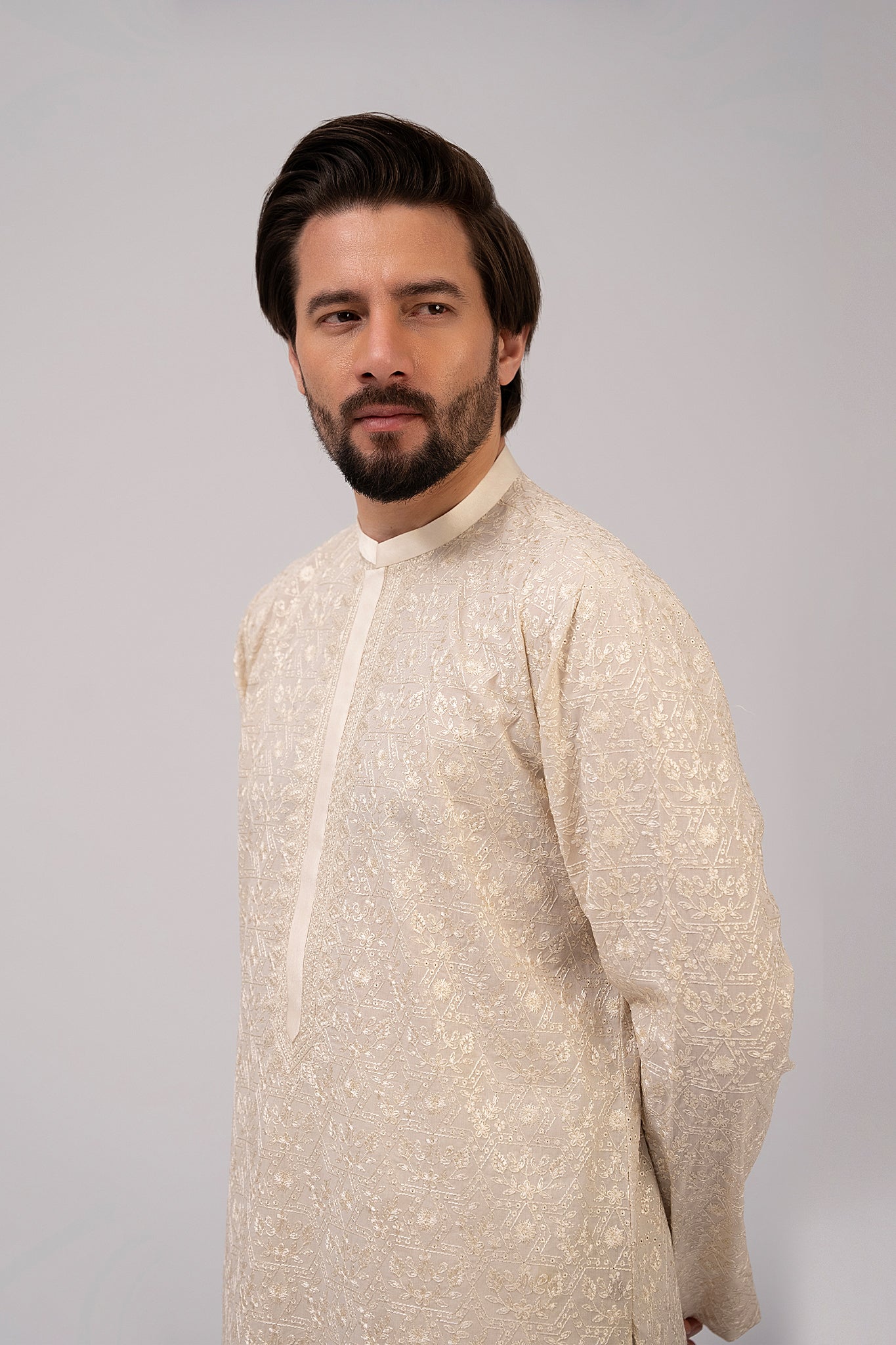 Off-White Chikankari Cotton Kurta Set (2-Piece) - Image 3