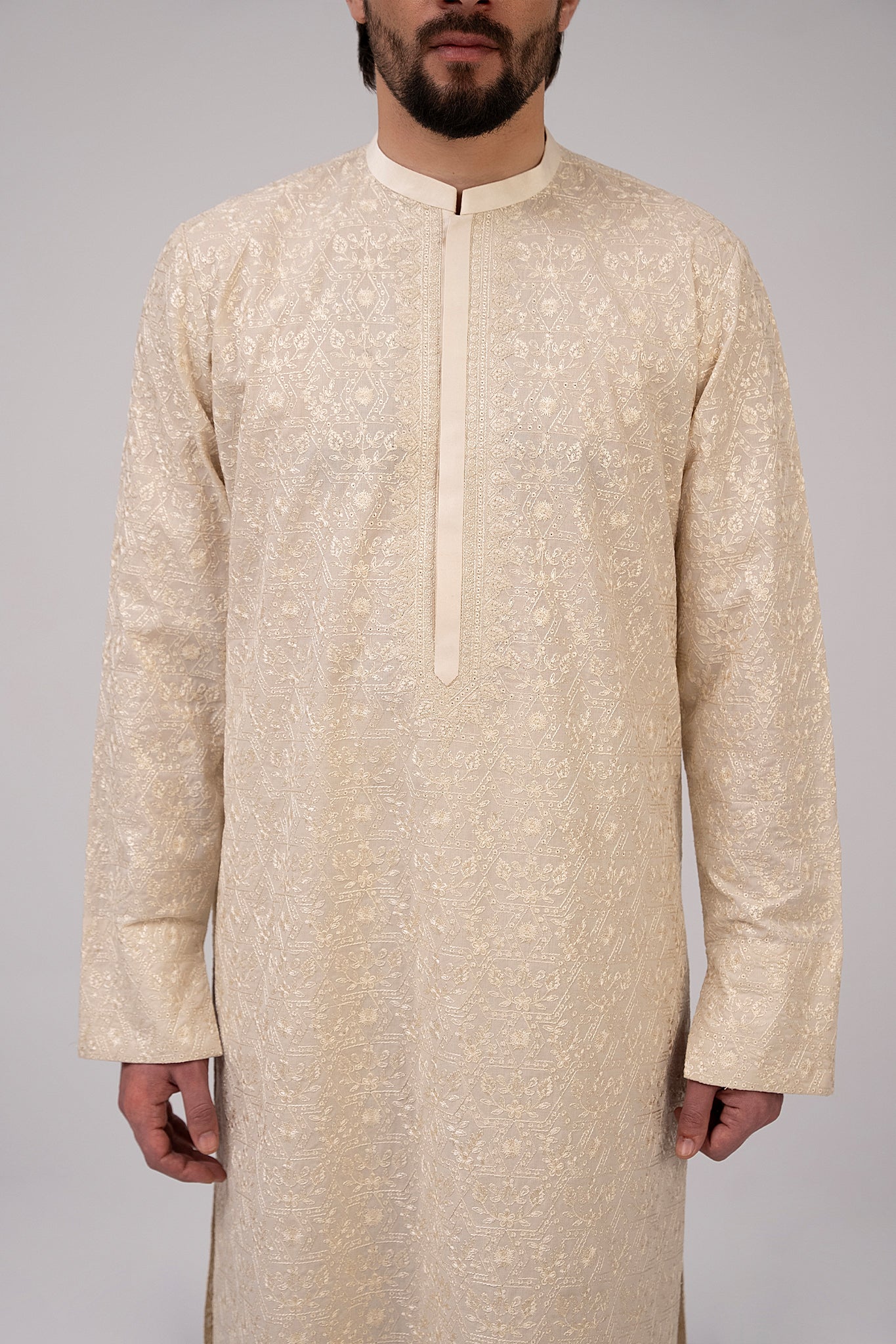Off-White Chikankari Cotton Kurta Set (2-Piece) - Image 4