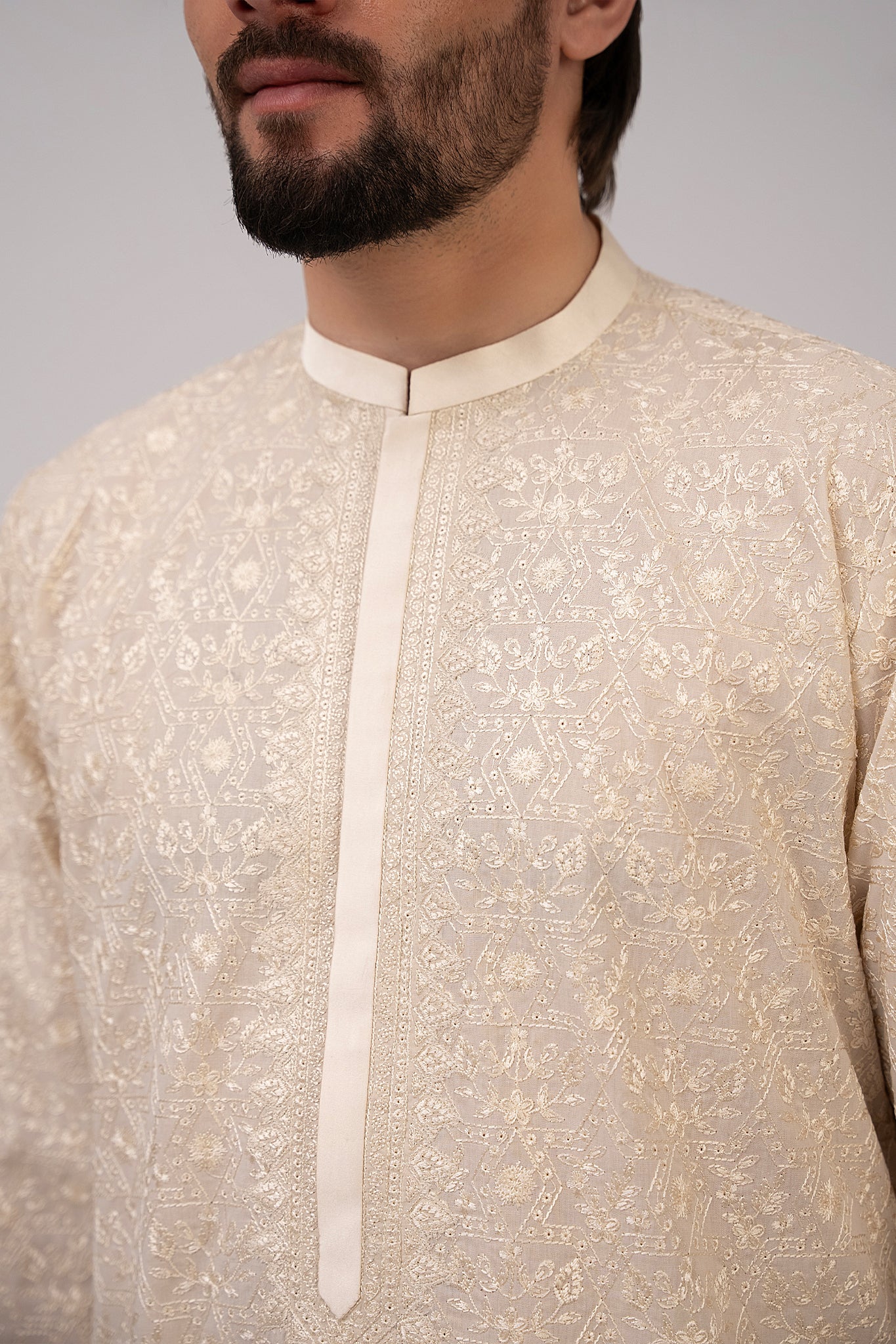 Off-White Chikankari Cotton Kurta Set (2-Piece) - Image 5