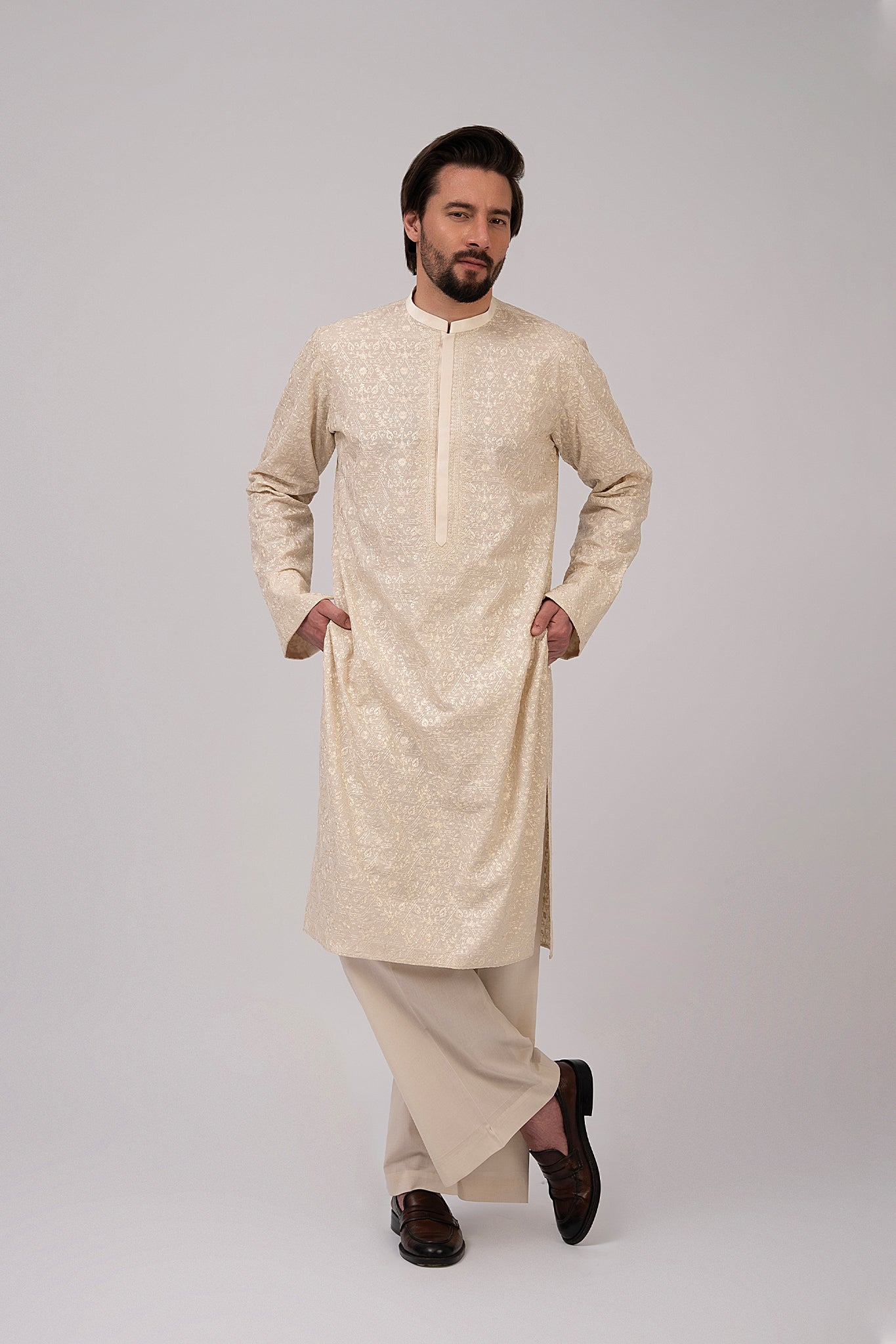 Off-White Chikankari Cotton Kurta Set (2-Piece) - Image 6