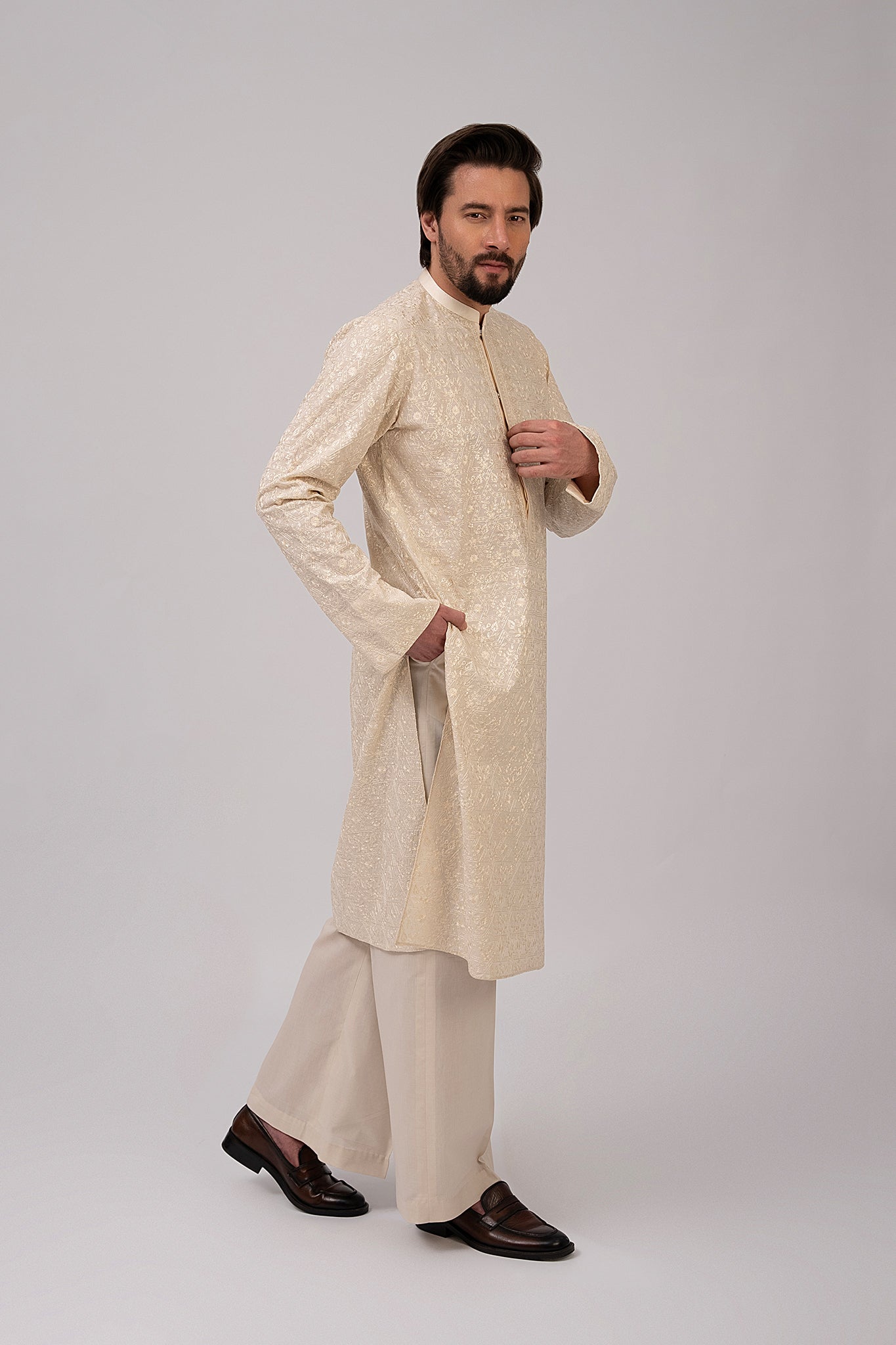 Off-White Chikankari Cotton Kurta Set (2-Piece) - Image 7
